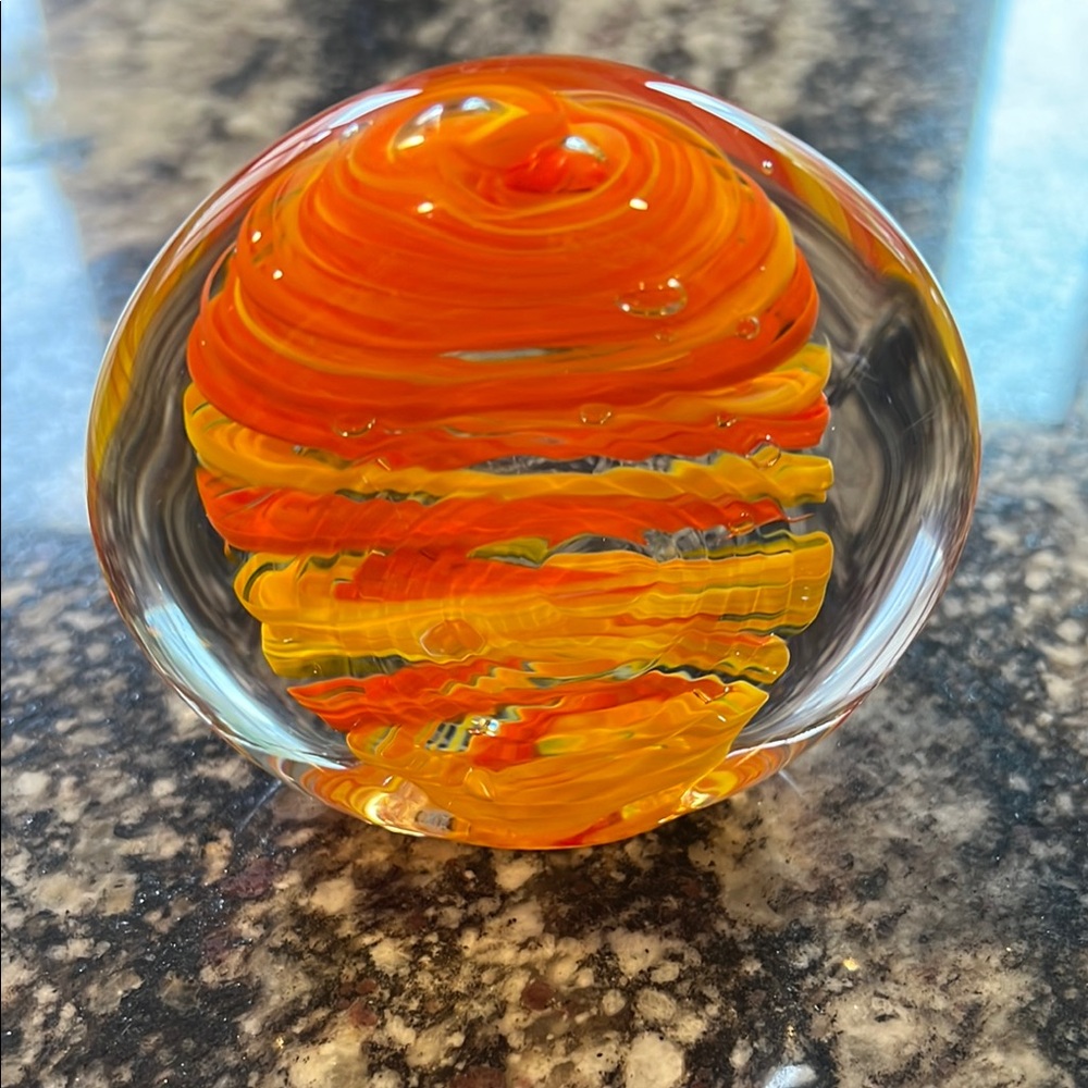 Vibrant Orange and Yellow Glass Art Sphere